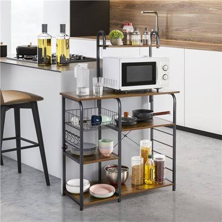 Smilemart 35.5 inch Kitchen Storage Shelf Baker&s Rack Industrial Style Microwave Stand with 7 Storage Shelves u0026 10 Hooks, R