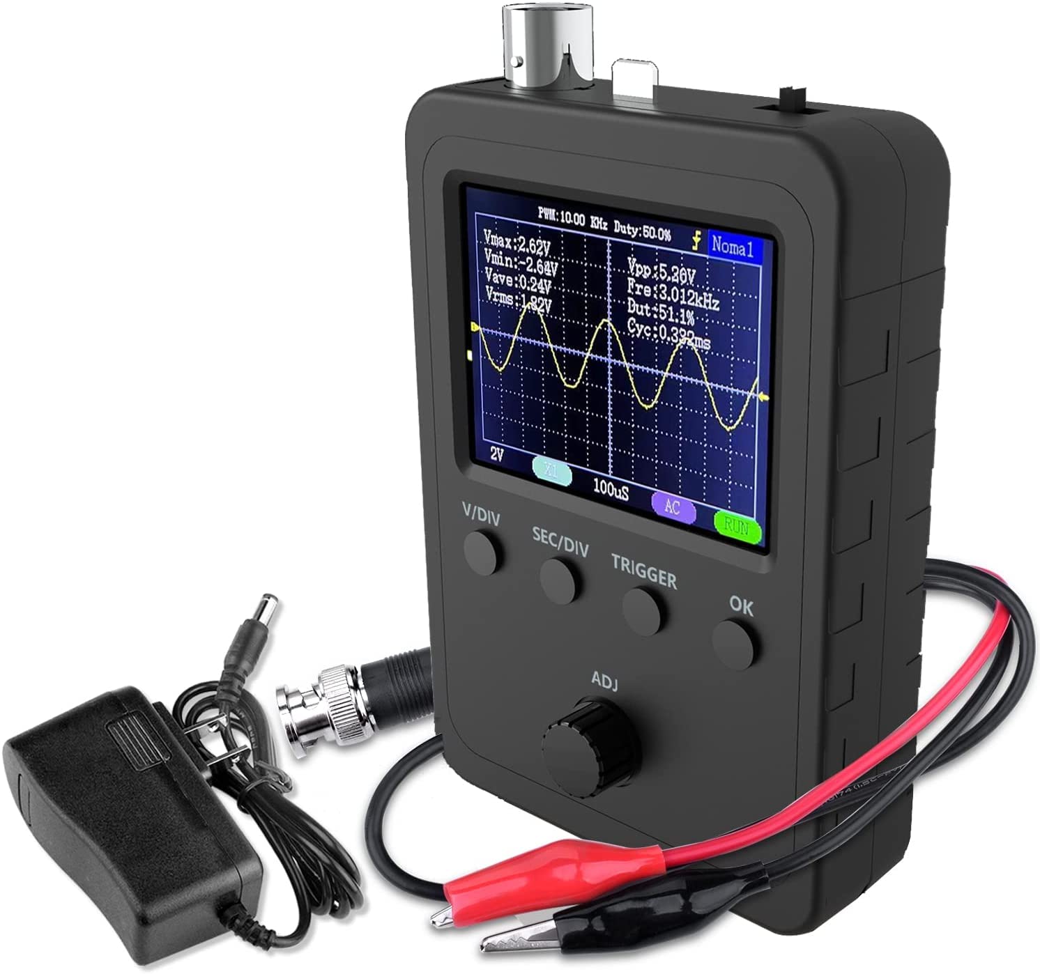 ETEPON Digital Oscilloscope Kit with BNC-Clip Cable Probe with Power Supply, (Assembled Finished Machine) EM001