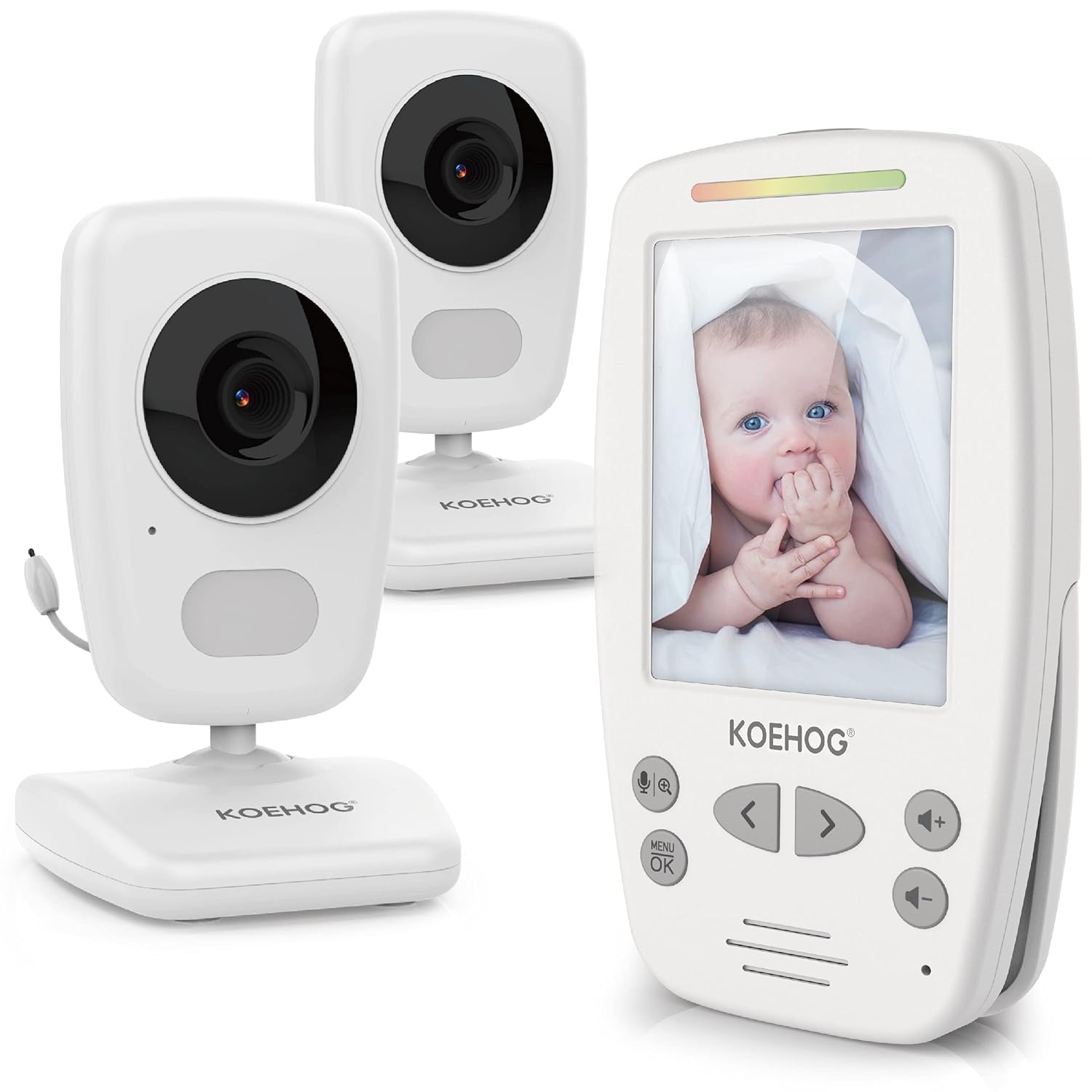 Baby Monitor w/ 2 Cam, Spectacular Vertical Screen, Comfort-Designed Handheld, 1000ft Range, Secure Wireless Technology, Auto Ninght Vision Cam, Temperaure Alert.