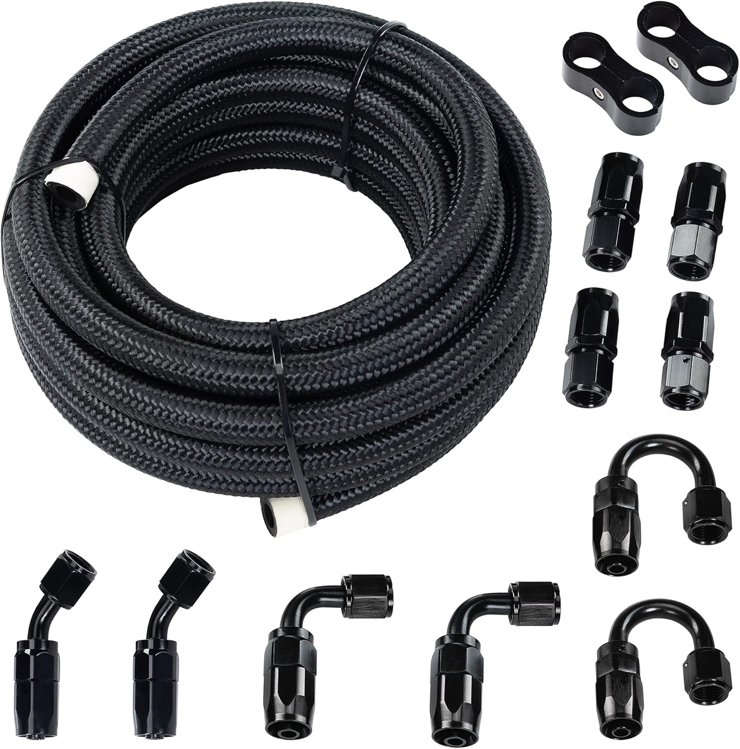 Possbay 6AN Fuel Line Kit 20FT CPE Braided Fuel Injection Line Fitting Kit Nylon Stainless Steel Hose Black
