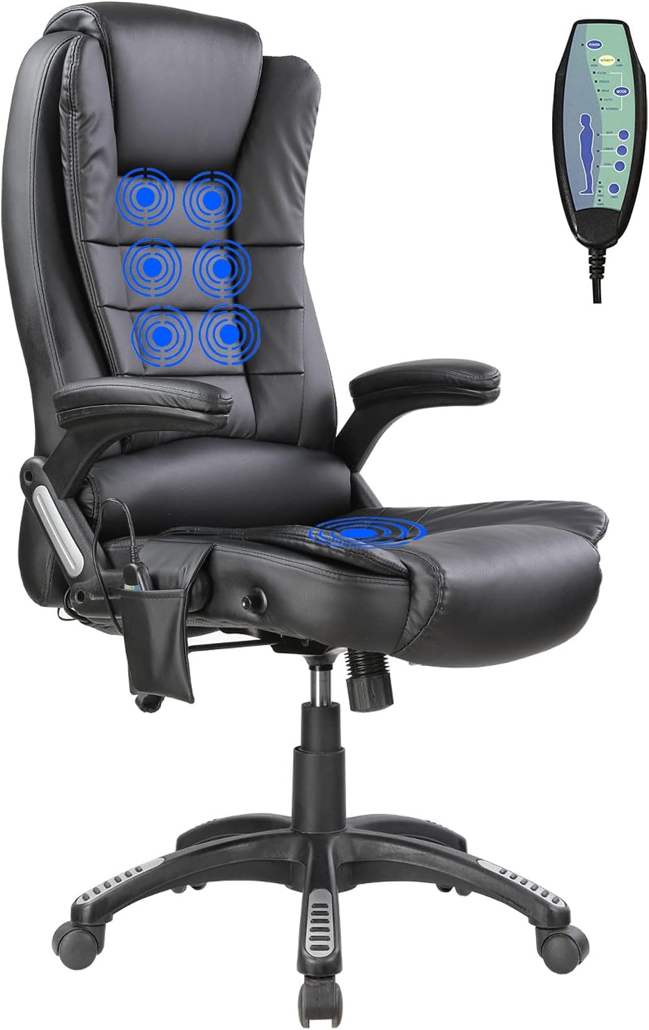 Ergonomic Massage Heated Office Chair, PU Leather High Back Executive Chair with Big and Tall Backrest, Swivel Rocking Chair with Padded Armrest, Black