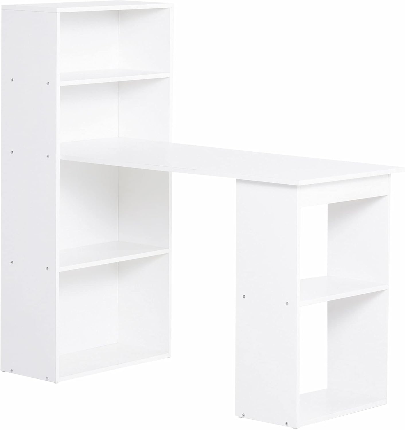 HOMCOM Modern Compact Computer Desk with 6-Tier Storage Shelves Combo, Writing Table Workstation with Bookshelf for Home Office, White