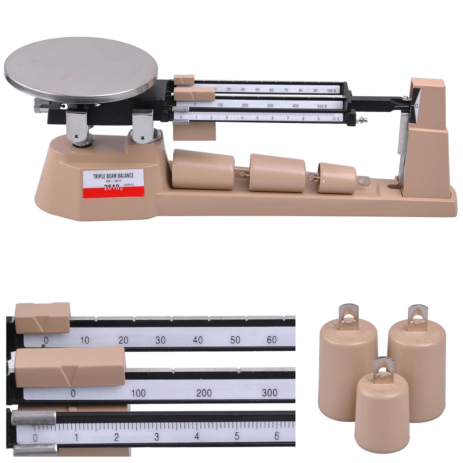 Triple Beam Mechanical Balance Scale Weight Set 2610g 0.1g Lab Analytical Weight Pack of 2