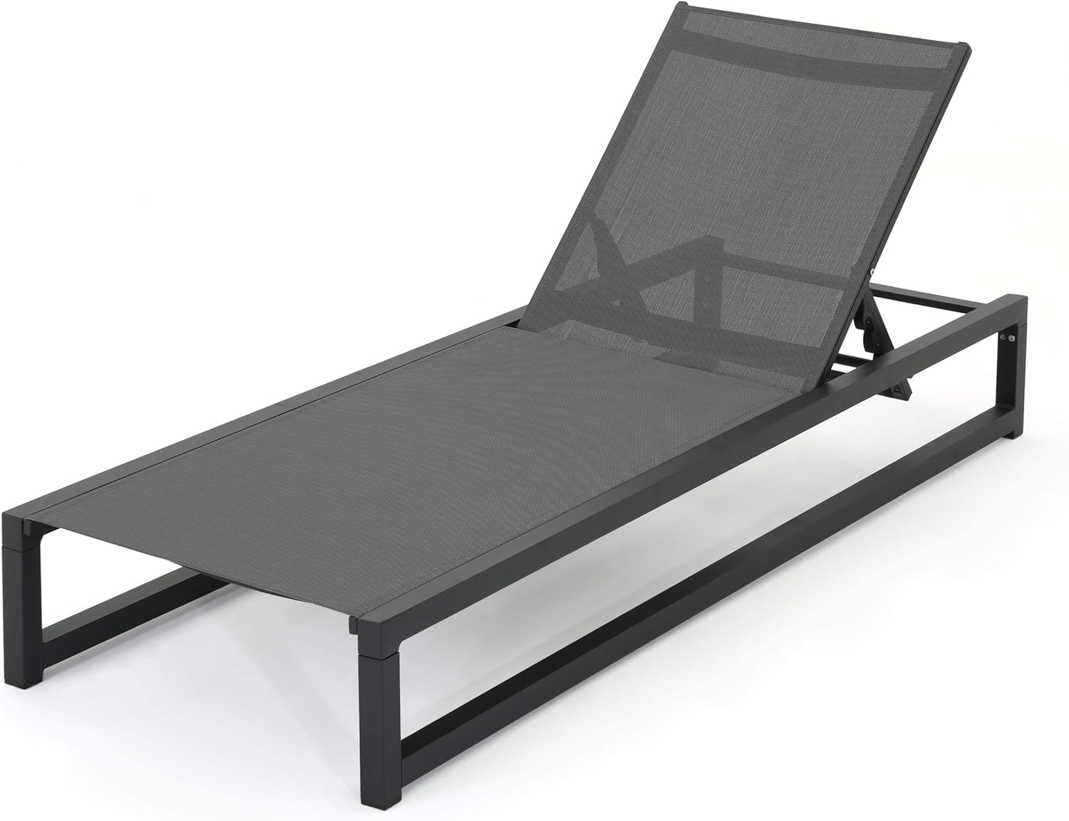 Christopher Knight Home Modesta Outdoor Aluminum Framed Chaise Lounge with Mesh Body, Black Finish / Grey Mesh