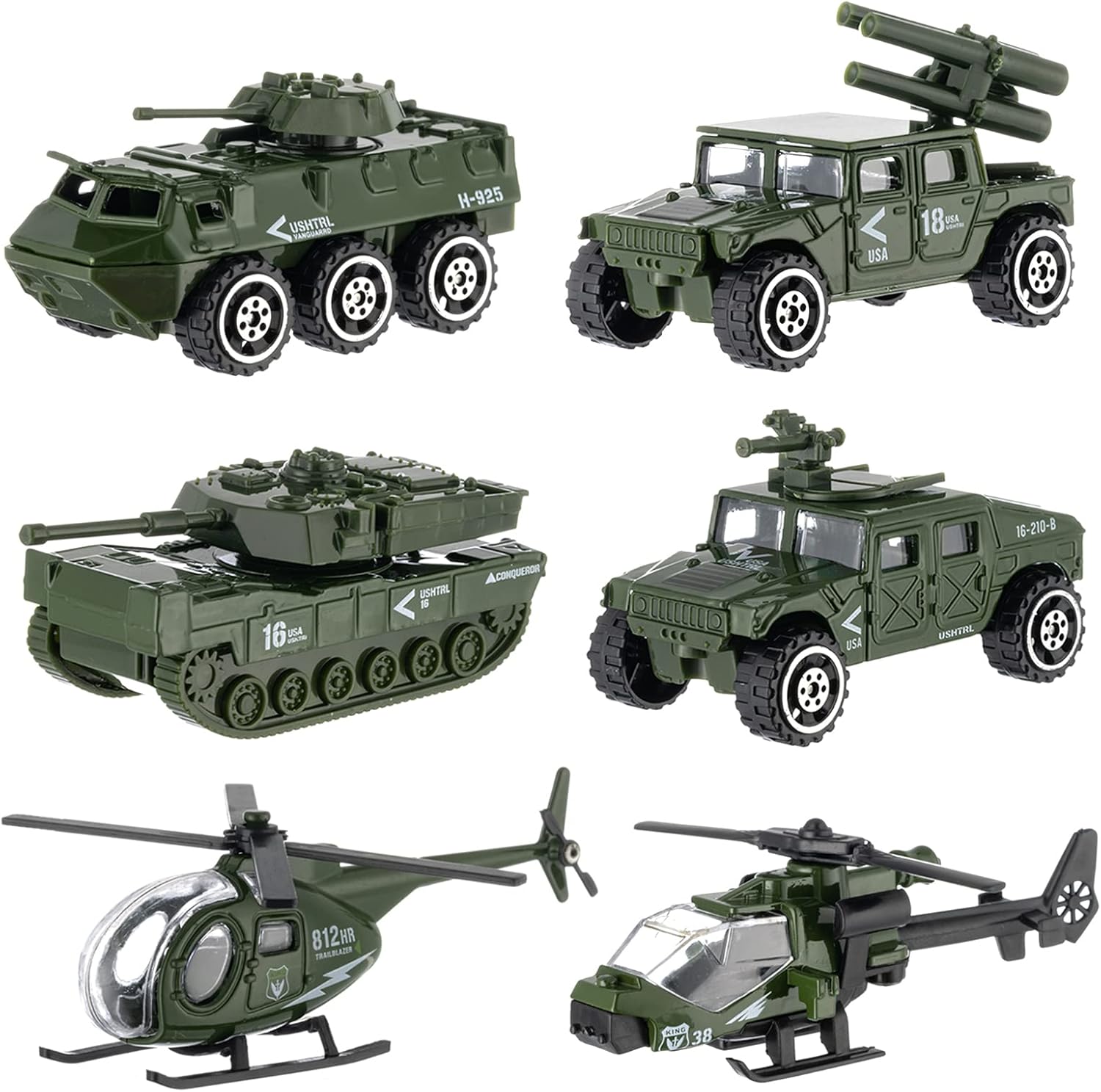 Shellvcase Diecast Military Vehicles, 6 Pack Army Toys Assorted Alloy Metal Model Cars Tank,Helicopter,Panzer,Anti-Air Vehicle Playsets Gift for Boys Kids Age 6 7 8 9 10