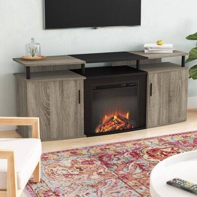 Elian TV Stand for TVs Up to 70x22 with Electic Fireplace Wade Logan Color: Distressed Gray Oak