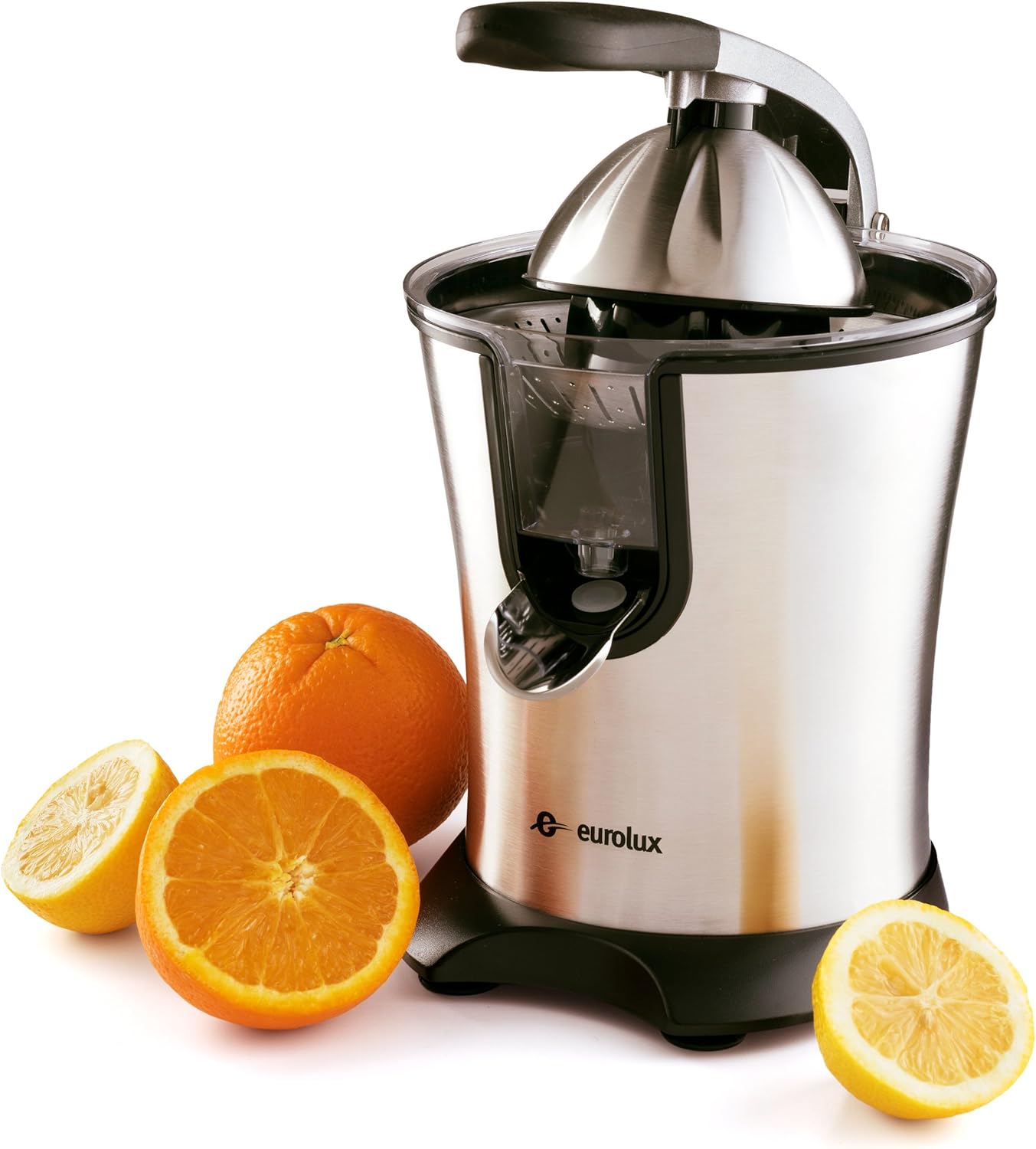 Eurolux Electric Citrus Juicer Squeezer, for Orange, Lemon, Grapefruit, Stainless Steel 160 Watts of Power Soft Grip Handle and Cone Lid for Easy Use (ELCJ-1700S) Pack of 2