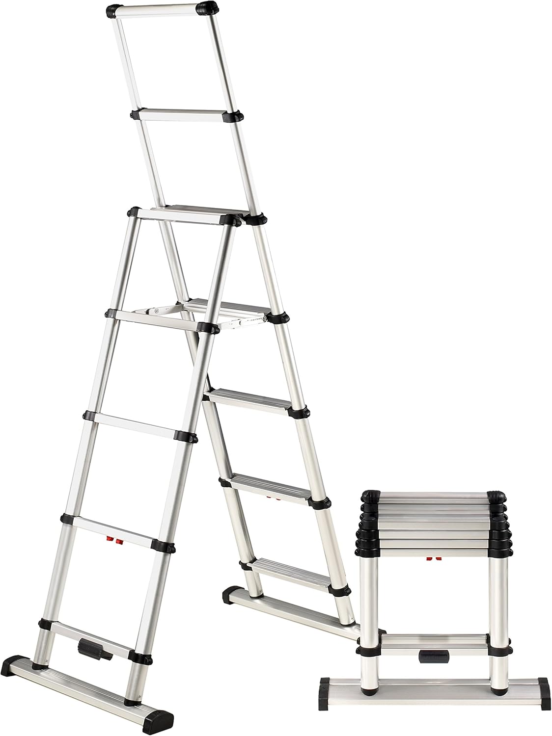 Telesteps 12ES Fully Automatic Telescoping Ladder, with Patented One-Touch Release, OSHA Compliant 8 ft, Wide Pro Step, Telescoping A-frame stepladder, with 2 extra safety leaning rungs, Up to 12 ft Reach may be possible