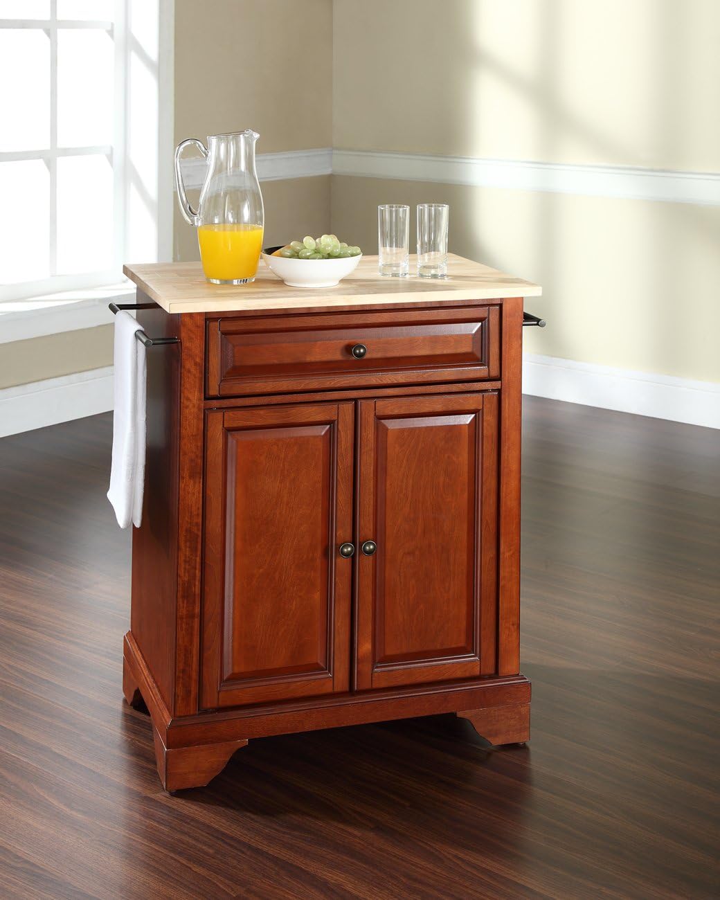 Crosley Furniture Lafayette Compact Kitchen Island with Natural Wood Top, Cherry