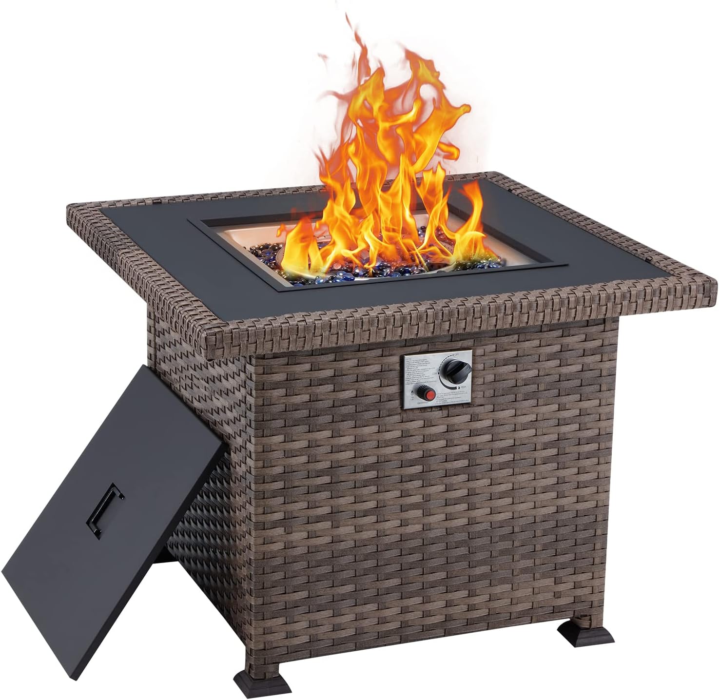 EROMMY Propane Fire Pits,44 Inch 50,000 BTU Gas Fire Pit Table with Lid and Fire Glass,Rectangle Firepit Table for Outside Patio,Add Warmth and Ambience to Gatherings and Parties,CSA Approved,Black