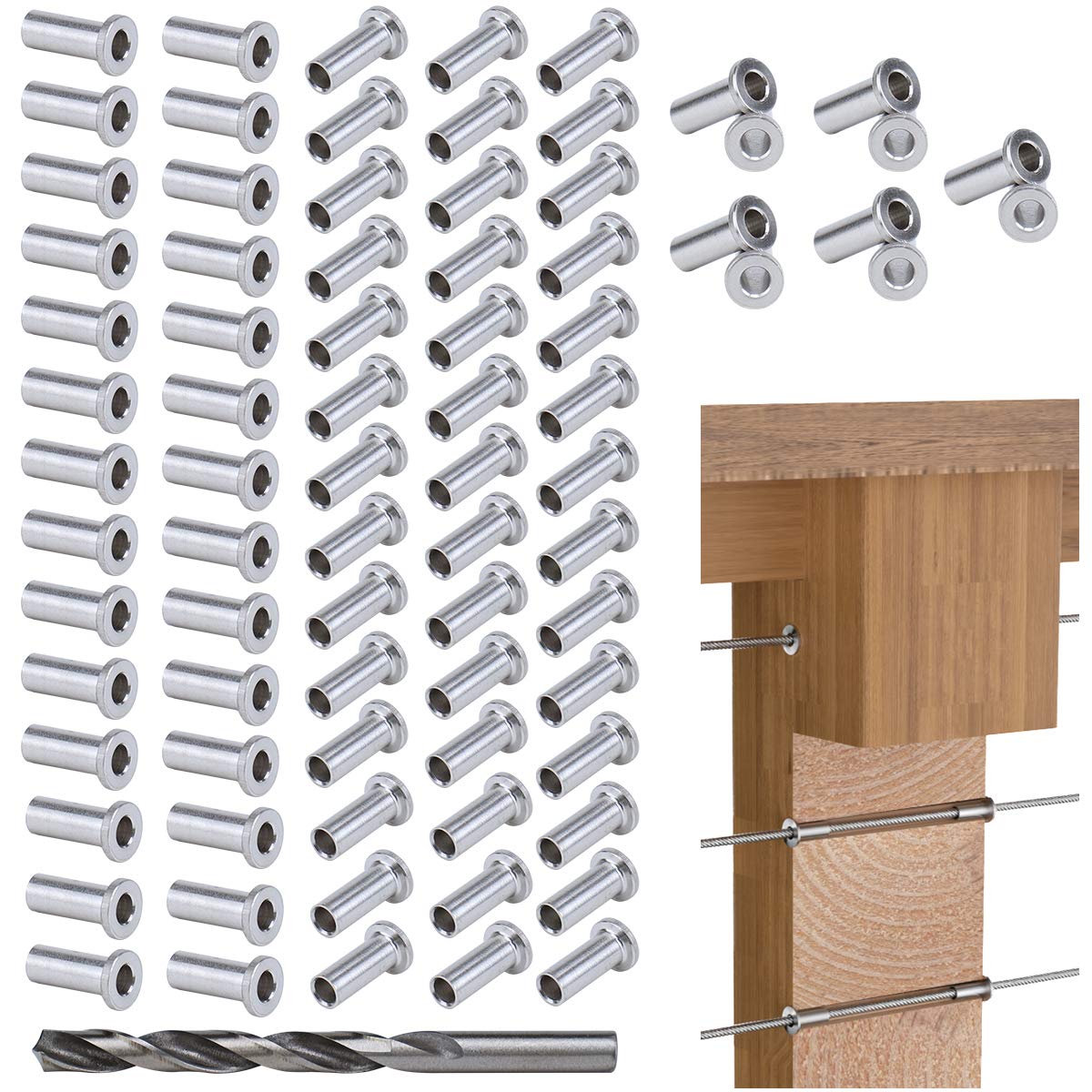 Muzata 80Pack Cable Railing Kit Protective Protector Sleeves Grommet for 1/8