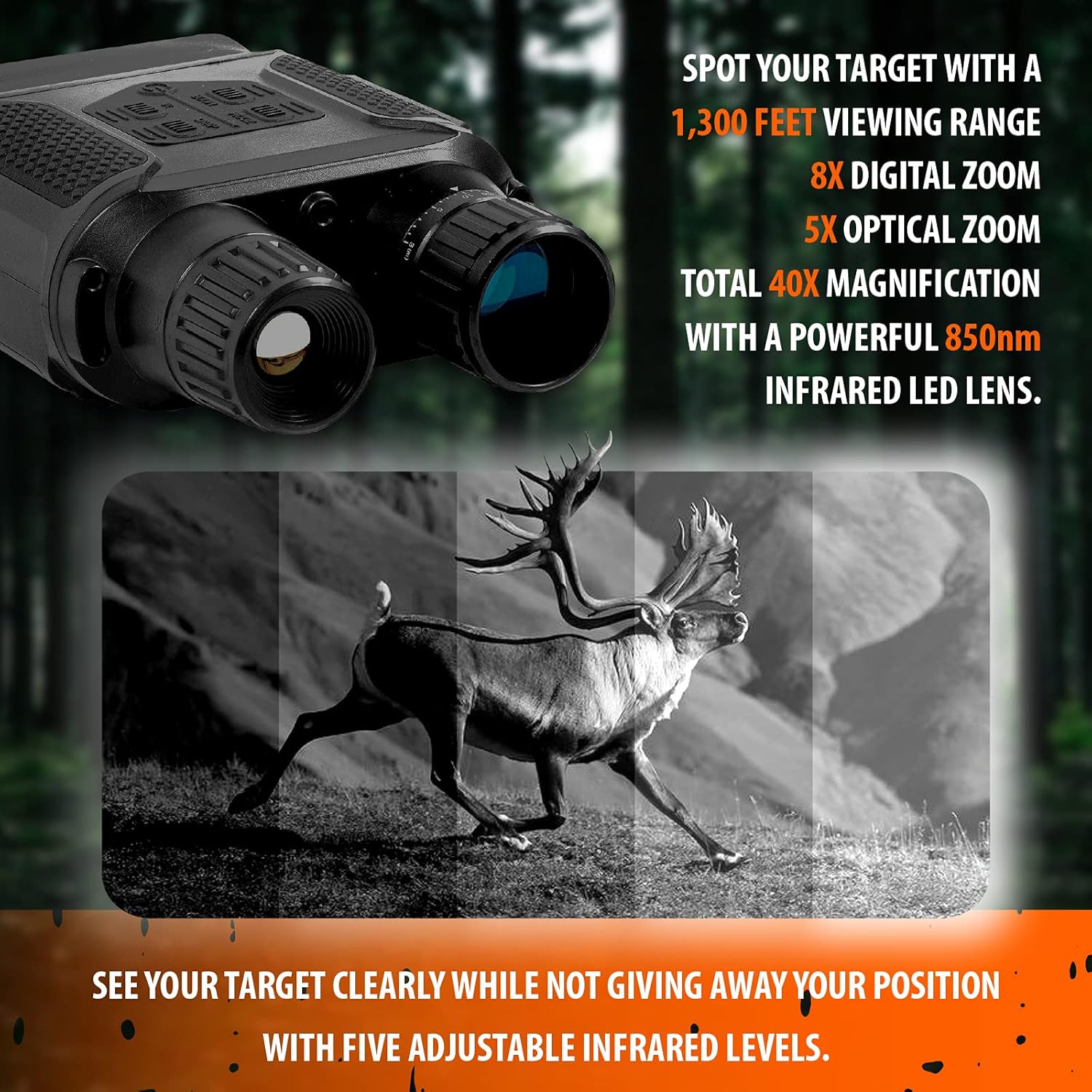 Infrared Digital Night Vision Binoculars, Rechargeable, 40X Zoom & 1300ft Viewing Distance. Night Vision Goggles for Adults for Hunting, Spy, Military, Survival, Tactical and Camping