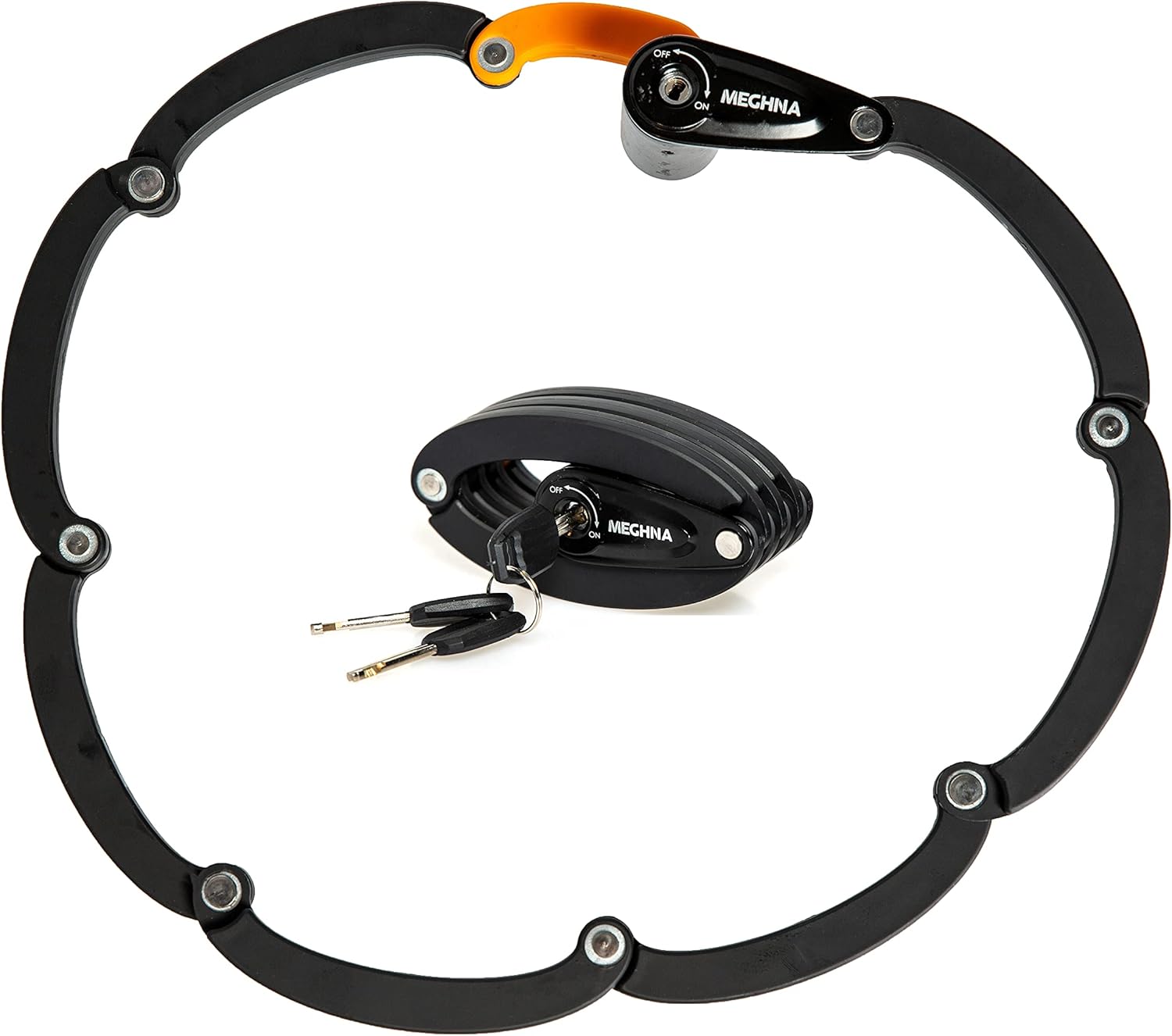 MEGHNA Folding Bike Lock, Bike Chain Lock Alloy Steel Lock for Bicycle Foldable Lock with Mounting Bracket, Anti-Theft Strong Security, with 3 Keys, 85cm