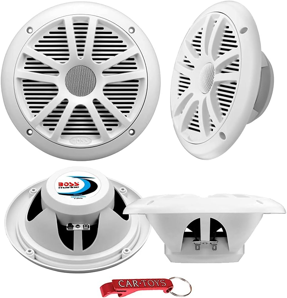 BOSS Audio Systems MR6W Marine Speakers Surround Sound 4-Pack, 180 Watt Per Pair, 6.5 Inch, Full Range, 2 Way Weatherproof Marine Speakers for Boat or Powersports Vehicles, Grilles Included