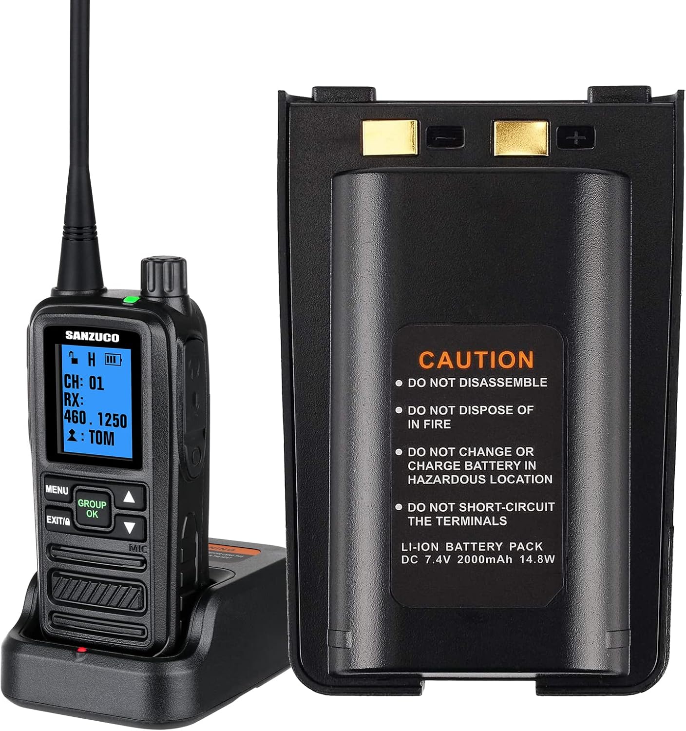 Walkie Talkies for Adults, SANZUCO Long Range Walkie Talkies 16 Channels 5W Two Way Radio Rechargeable with Personalized Naming Portable Radios Walkie Talkies for Business Hospital Bank(2 Pack)