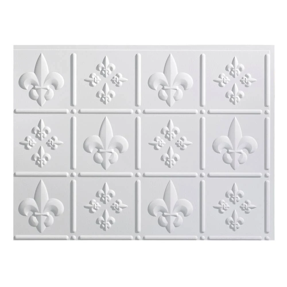Fasade 18in x 24in Fleur De Lis Gloss White Backsplash Panel (5 Pack)