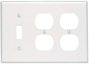 3-Gang Electrical Wall Plate, Combo, 2 Duplex Receptacle & 1 Toggle Switch (White) Pack of 10 Pack of 2