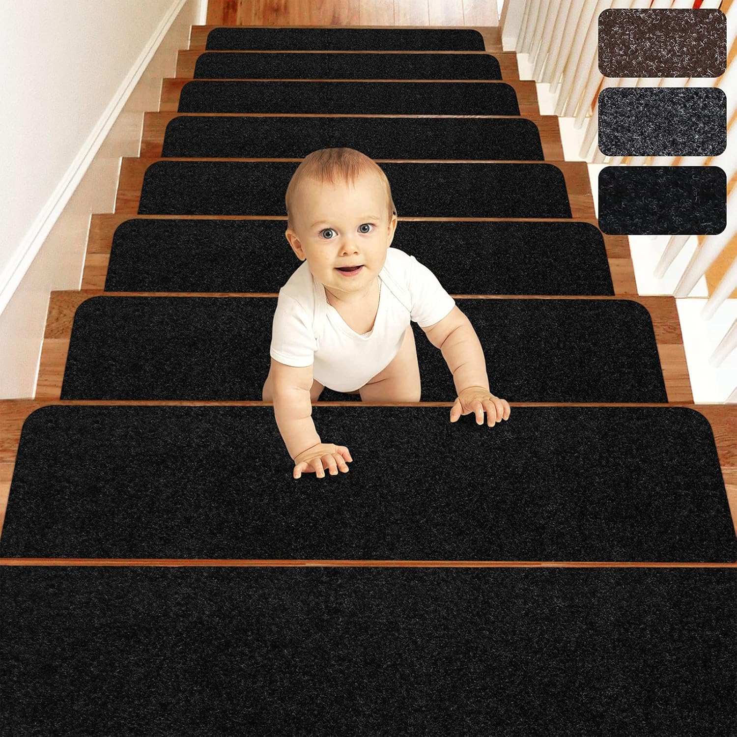 MATAHUM Stair Treads Carpet Non-Slip for Runner Wood Stairs Covers (15-Pack) Indoor for Dogs Elders and Kids, 8''X30'', Gray