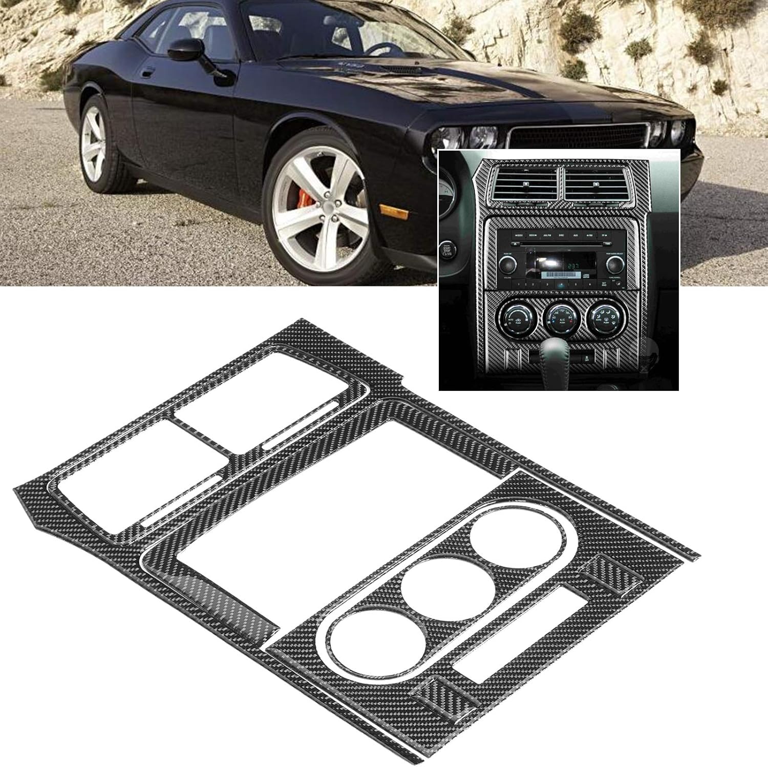 Aramox Air Conditioning Switch Panel Trim, Console Navigation Panel AC Control Vent Trim Carbon Fiber Cover Fit for Dodge Challenger 2008?2014 LHD