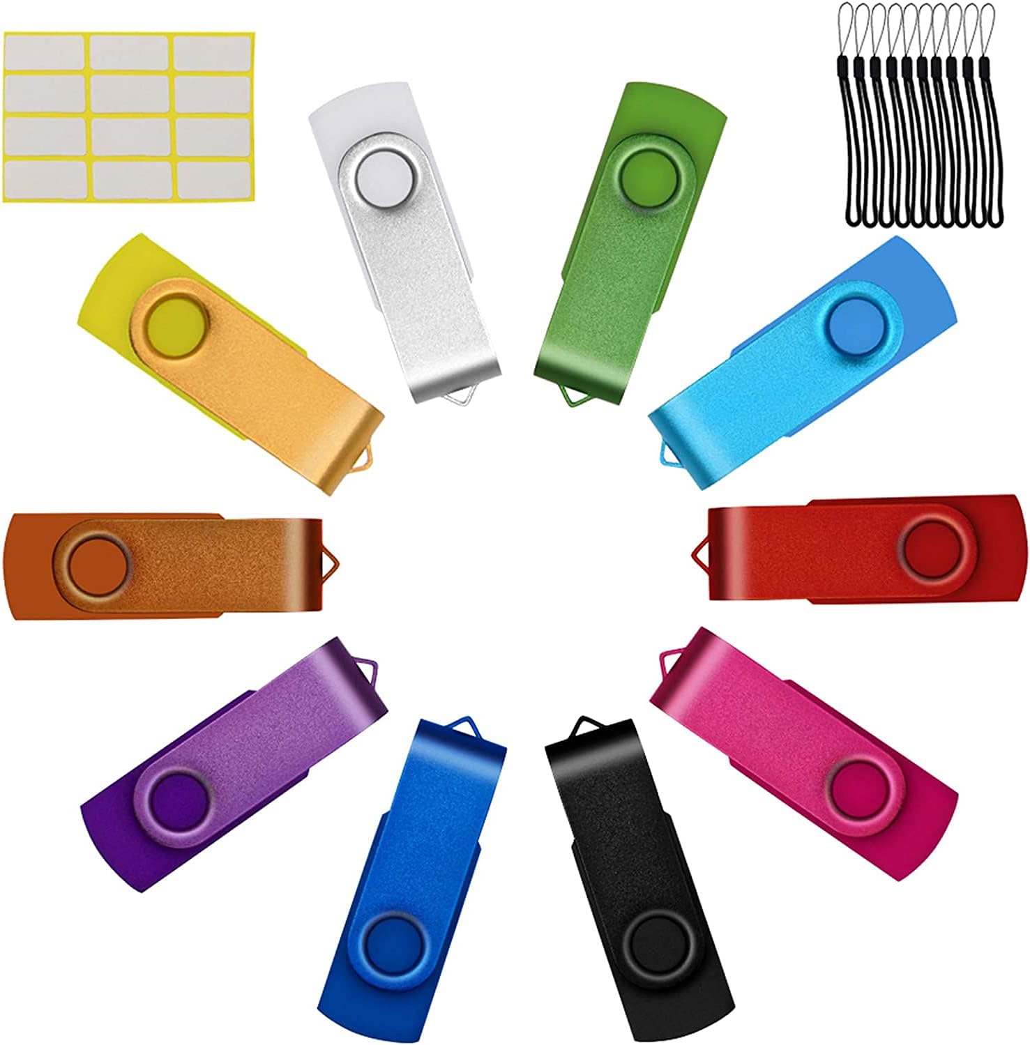 USB Flash Drive 64GB 10 Pack 64GB Thumb Drives Bulk Swivel Memory Stick USB 2.0 64GB Pendrive Mixed Color Jump Drives with Lanyads Zip Drive by Uflatek Pack of 2
