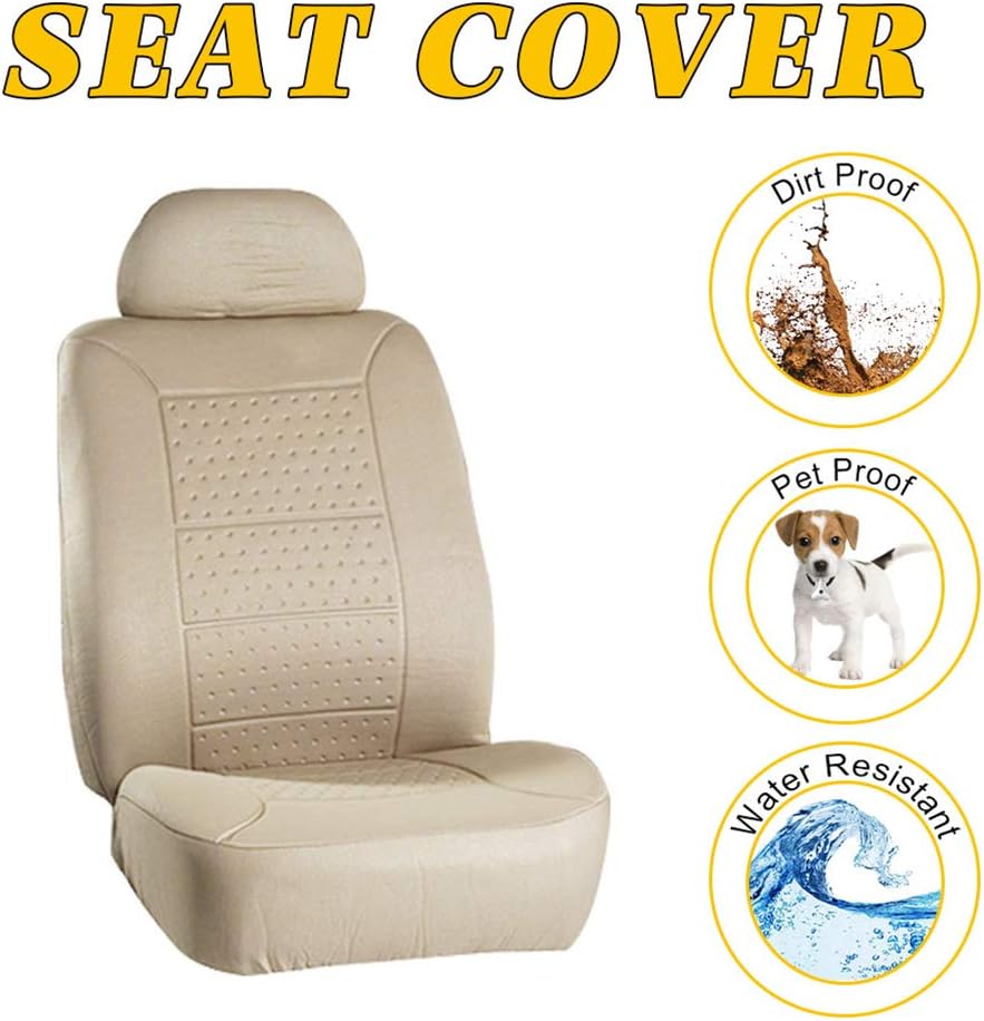 OCPTY Car Seat Cover, Stretchy Universal Seat Cushion w/Headrest 100% Breathable Automotive Accessories with Durable Washable Embossed Cloth for Most Cars(Beige)