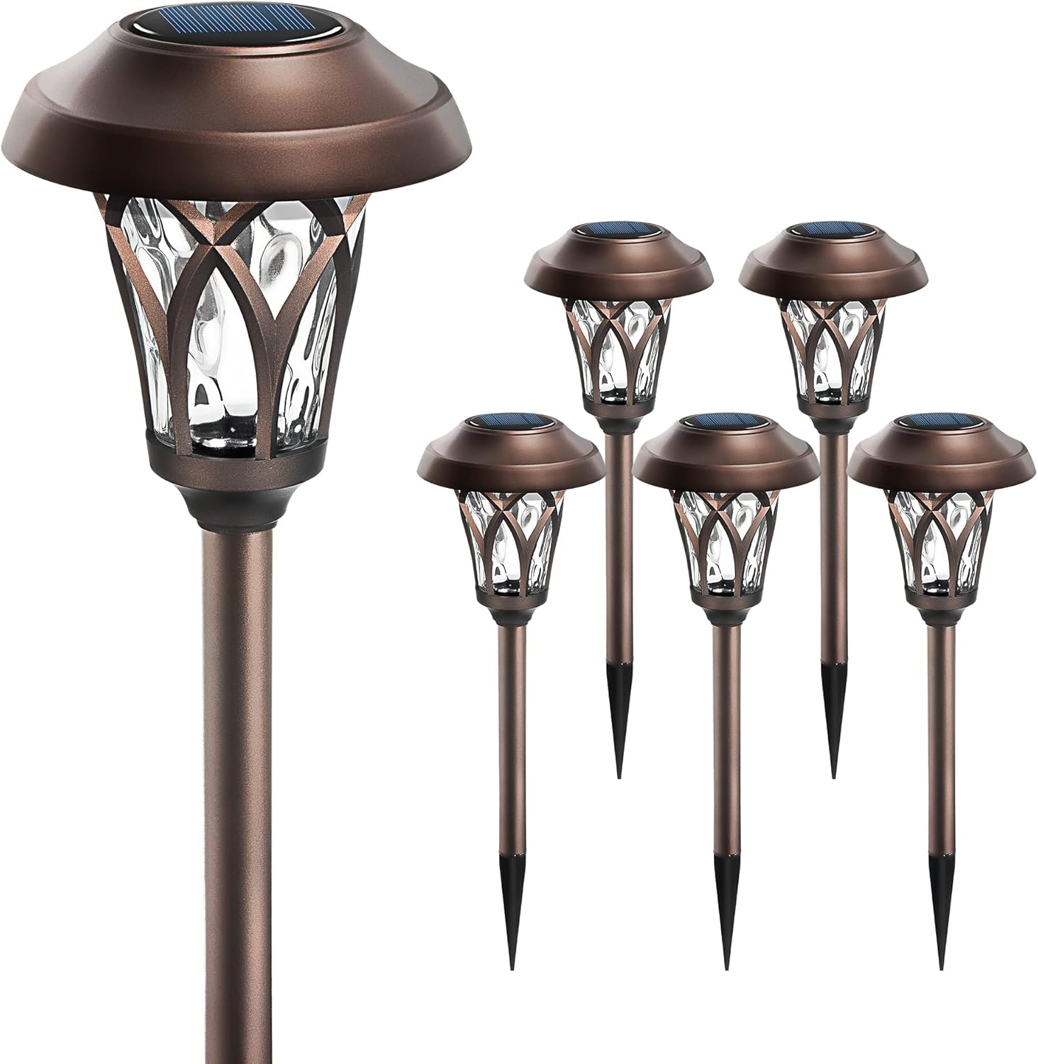 GIGALUMI Solar Pathway Lights 6 Pack, Solar Landscape Lights Warm White, Super Bright High Lumen Waterproof Metal Automatic Solar Yard Lights for Path, Garden, Lawn, Patio and Walkway Pack of 2