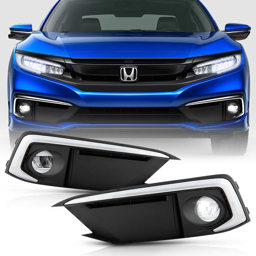 ACANII - For 2019-2020 Honda Civic Coupe/Sedan LED Bumper Fog Lights Driving Lamps w/Switch Pair Set Assembly Left+Right