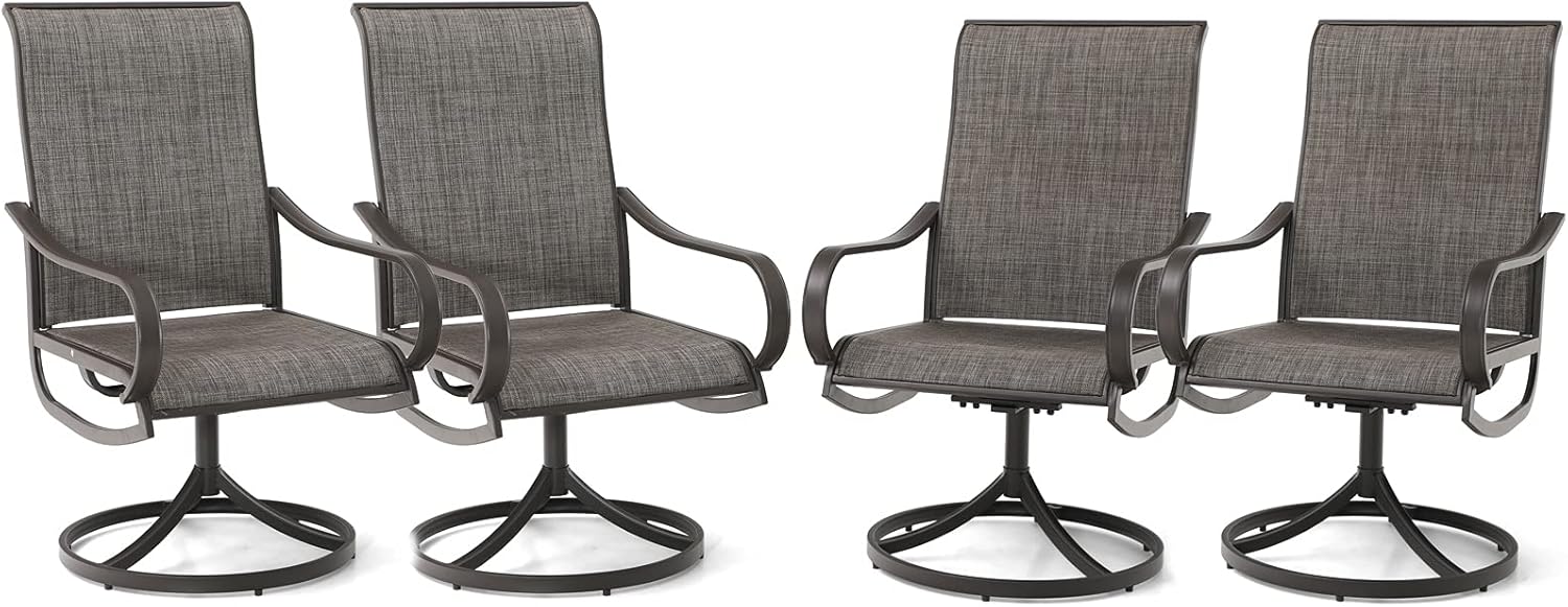 PHI VILLA Patio Swivel Dining Chairs Set of 6 Outdoor Kitchen Garden Metal Chair with Textilene Mesh Fabric, Patio Furniture Gentle Rocker Chair, Black Frame