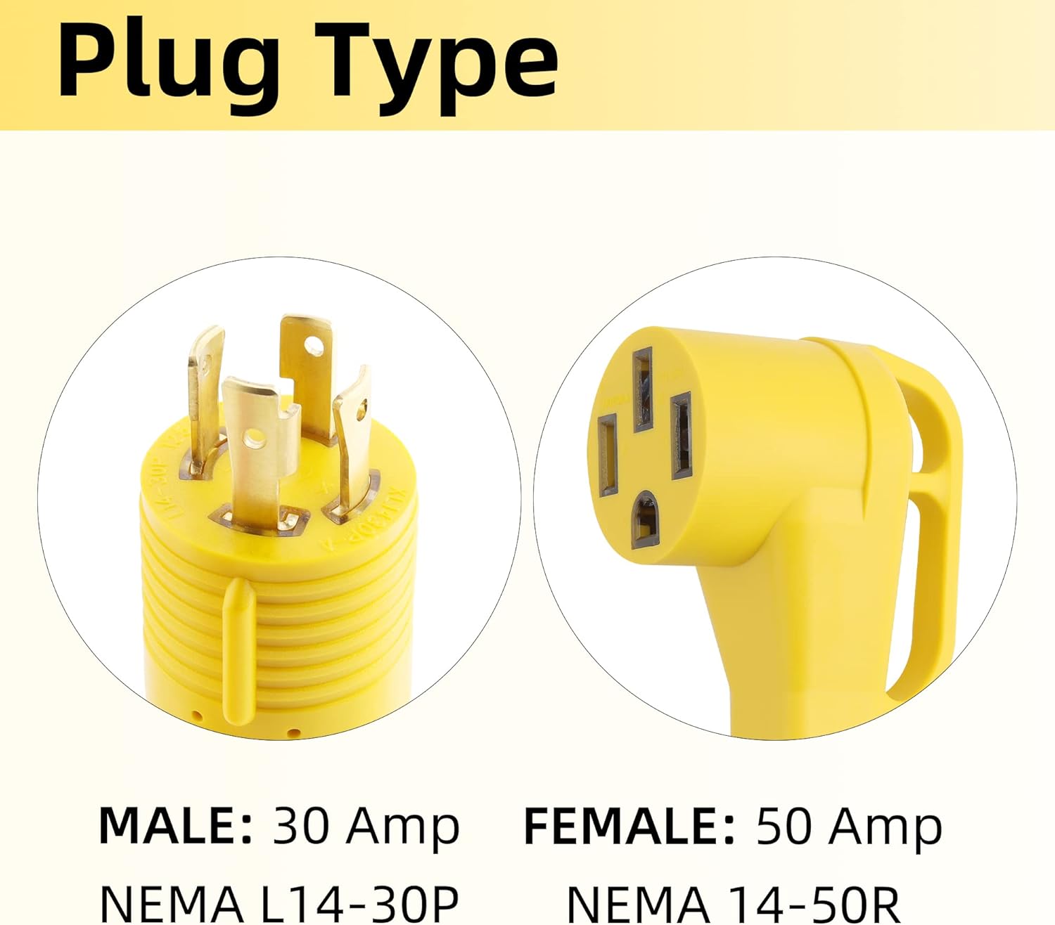 Flameweld RV Generator Adapter Cord - L14-30P Locking Male Plug to 14-50R Female with Handle, 4 Prong 30 Amp to 50 Amp for Generator to RV Trailer Camper, 7500W STW 10AWG Generator Cord, UL Pack of 2