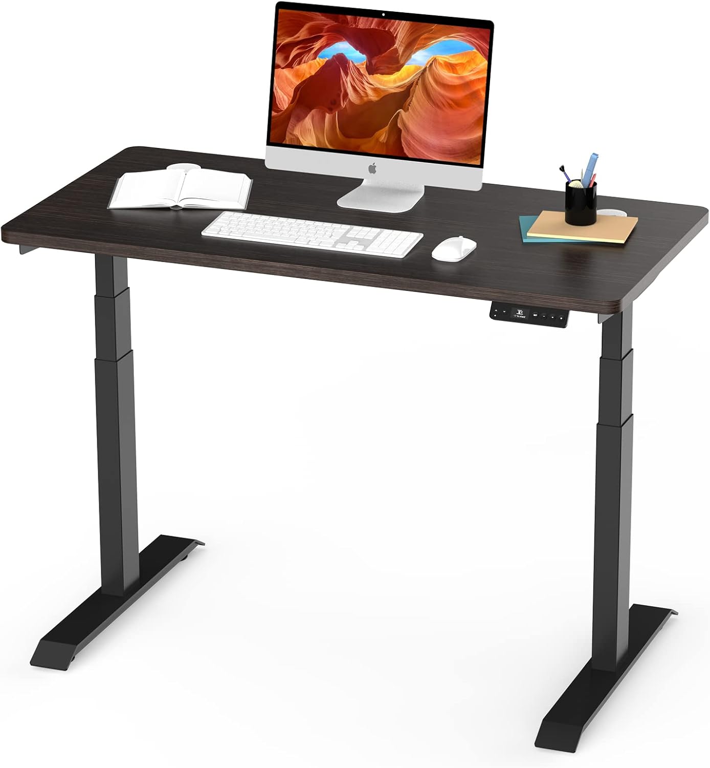 HOO Dual Motor Electric Standing Desk, Stand Up Desk with Smart Handset Control, 3-Stage Adjustable Height 48x24 Sit to Stand Desk Workstation for Home Office, Quick Assembly Ergonomic Desk (Black)