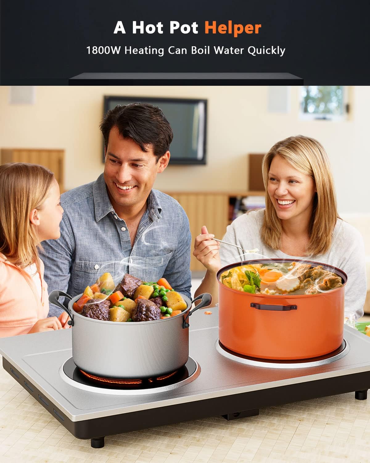 Hot Plates Electric, Arlime 1800W Electric Double Burners, Large Hot Plate with Temperature Control,automatic shut off, Electric Burners for Cooking Protable,Non-slipping Feet, Stainless Steel Easy to Clean Pack of 2