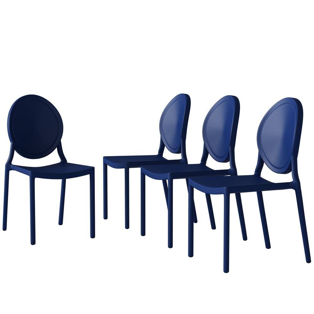 Handy Living Sean Mid-Century Modern Matte Navy Blue Resin Stackable Side Chairs (Set of 4)