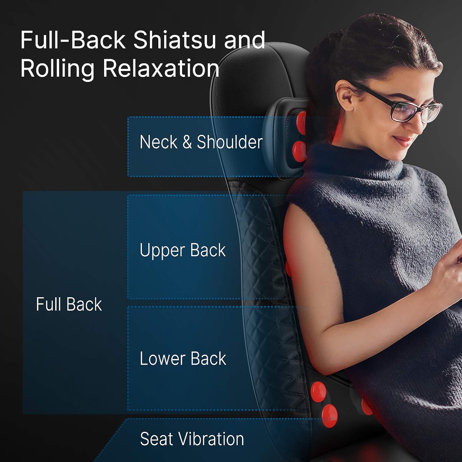 Back Massager with Heat, RENPHO Chair Massage Pad, Shiatsu and Rolling Back and Neck Massager for Chair, Massage Cushion with Heat, Height Adjustable Massage Seat, for Shoulders, Full Body