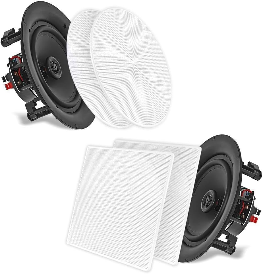 10” Ceiling Wall Mount Speakers - Pair of 2-Way Full Range Sound Stereo Speaker Audio System Flush Design w/ Electronic Crossover Network 35Hz-20kHz Frequency Response & 250 Watts Peak - Pyle PDIC106 Pack of 2