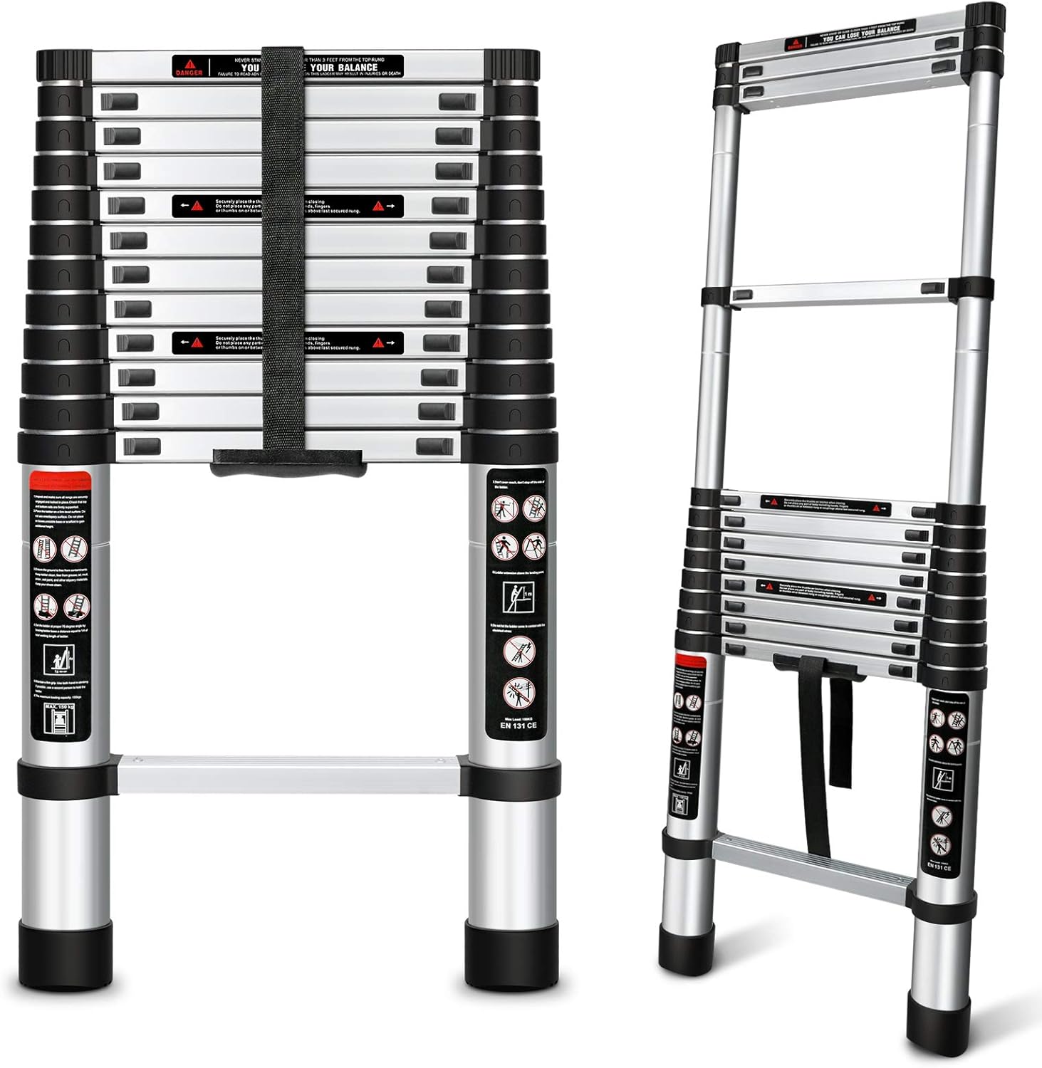 Telescoping Ladder 12.5 FT, Aluminum Collapsible Ladder, Heavy Duty 330lbs Load Capacity Extension Ladder, Multi-Purpose