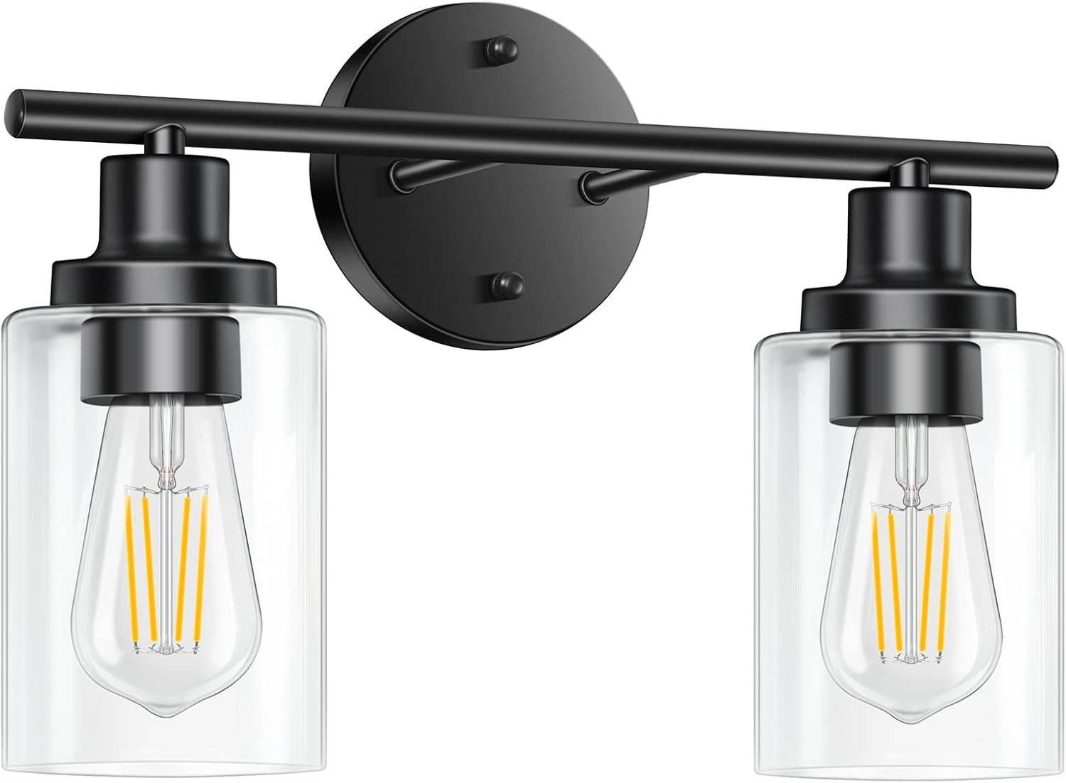 Watyo Wall Sconces Set of 2 Matte Black 1 Light Vanity Lights for Bathroom, Modern Wall Light Fixtures Metal Wall Lighting with Glass Shade, Porch Wall Mount Lights for Mirror Hallway Bedroom