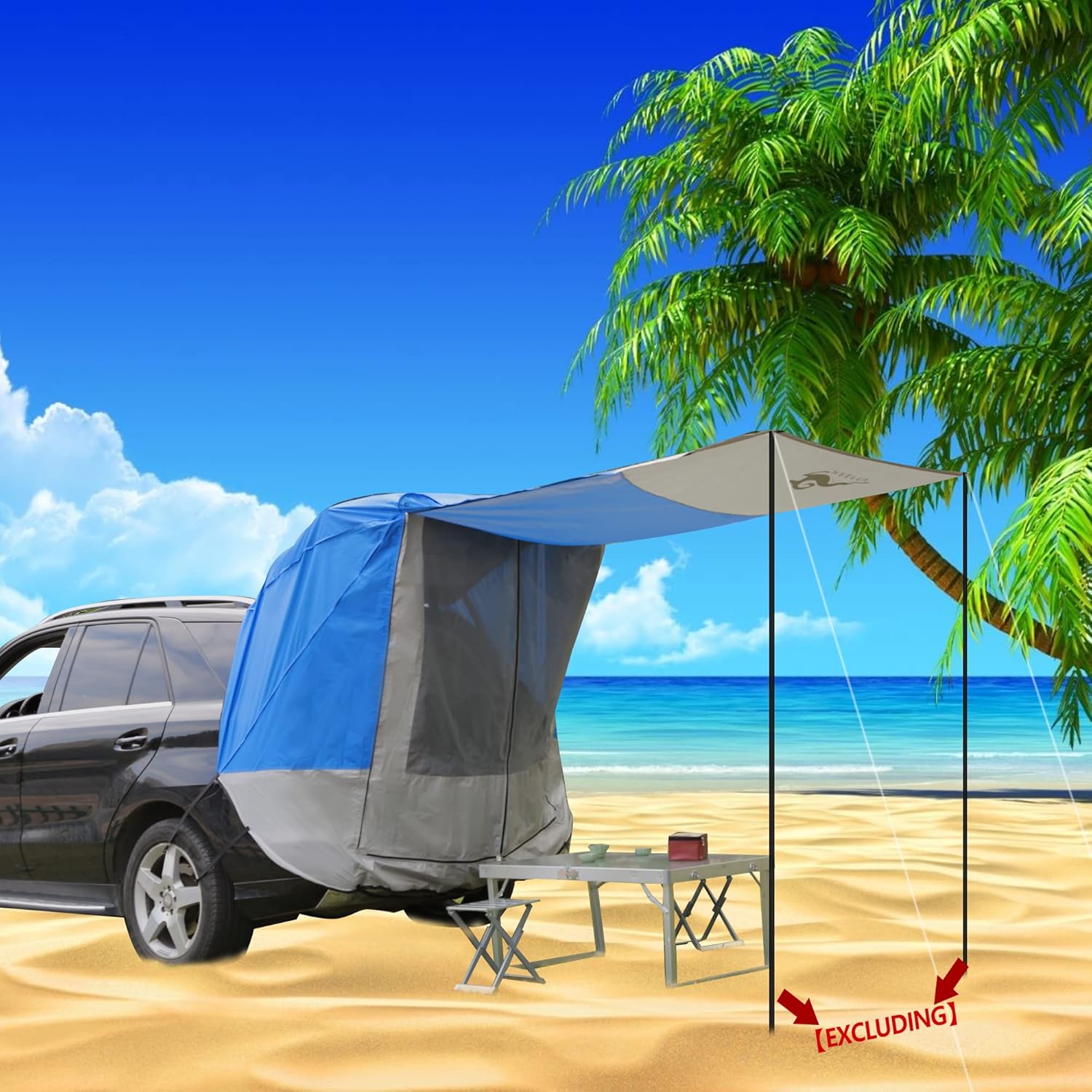 SUV Tent Car Awning, with Portable Waterproof Storage Bag, Tear-Resistant, Large Space, Good Vision, Smooth Ventilation, Suitable for Outdoor Beach Camping Auto Canopy Shade