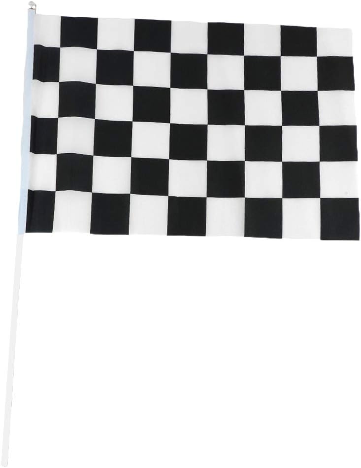 Two (2) Checkered Black & White Cloth Racing Flags