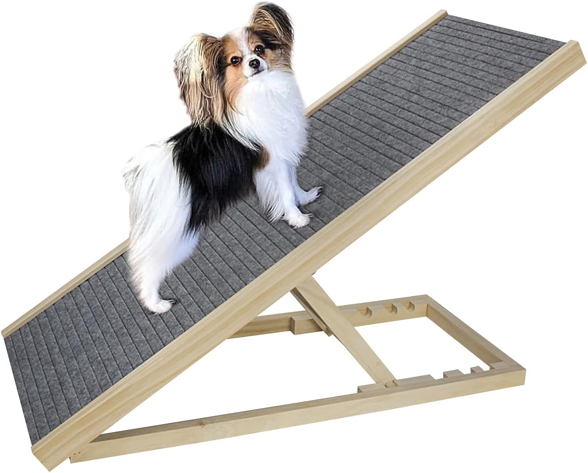Butizone Wooden Adjustable Pet Ramp, Folding Portable Dog Ramp for Couch, Bed and Car, Height Adjustable Ramp with Paw Traction Mat, Supports up to 110lb Pack of 2