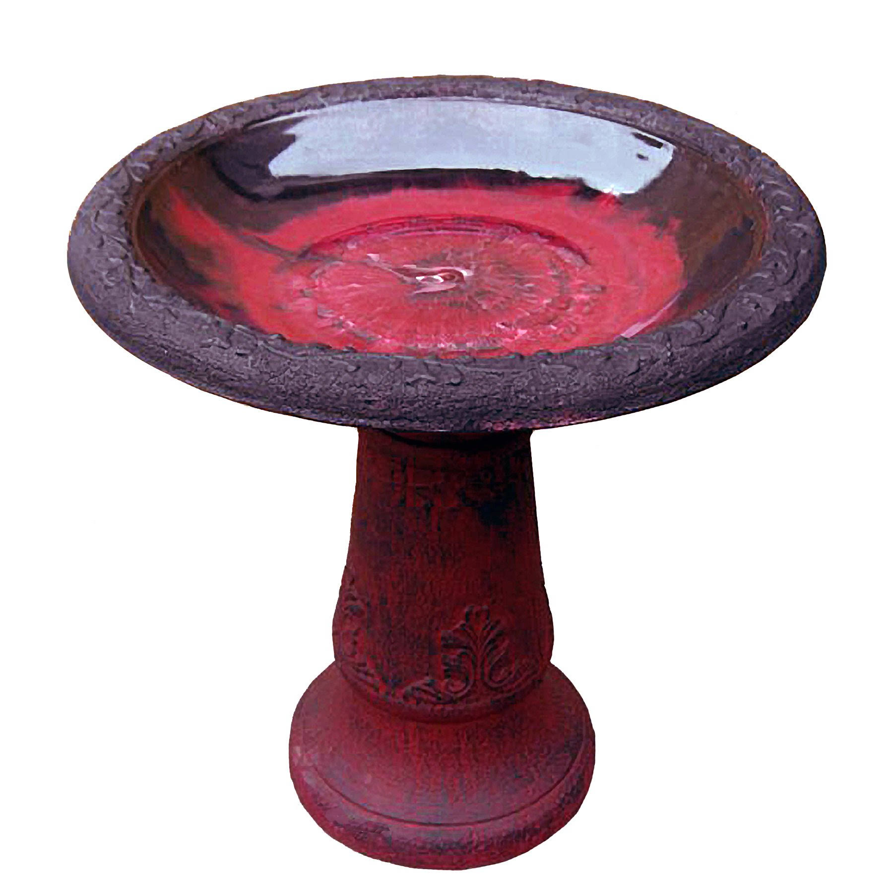 Exaco FM-0082 Red Scroll Vine Bird Bath with Marbleized-Dark