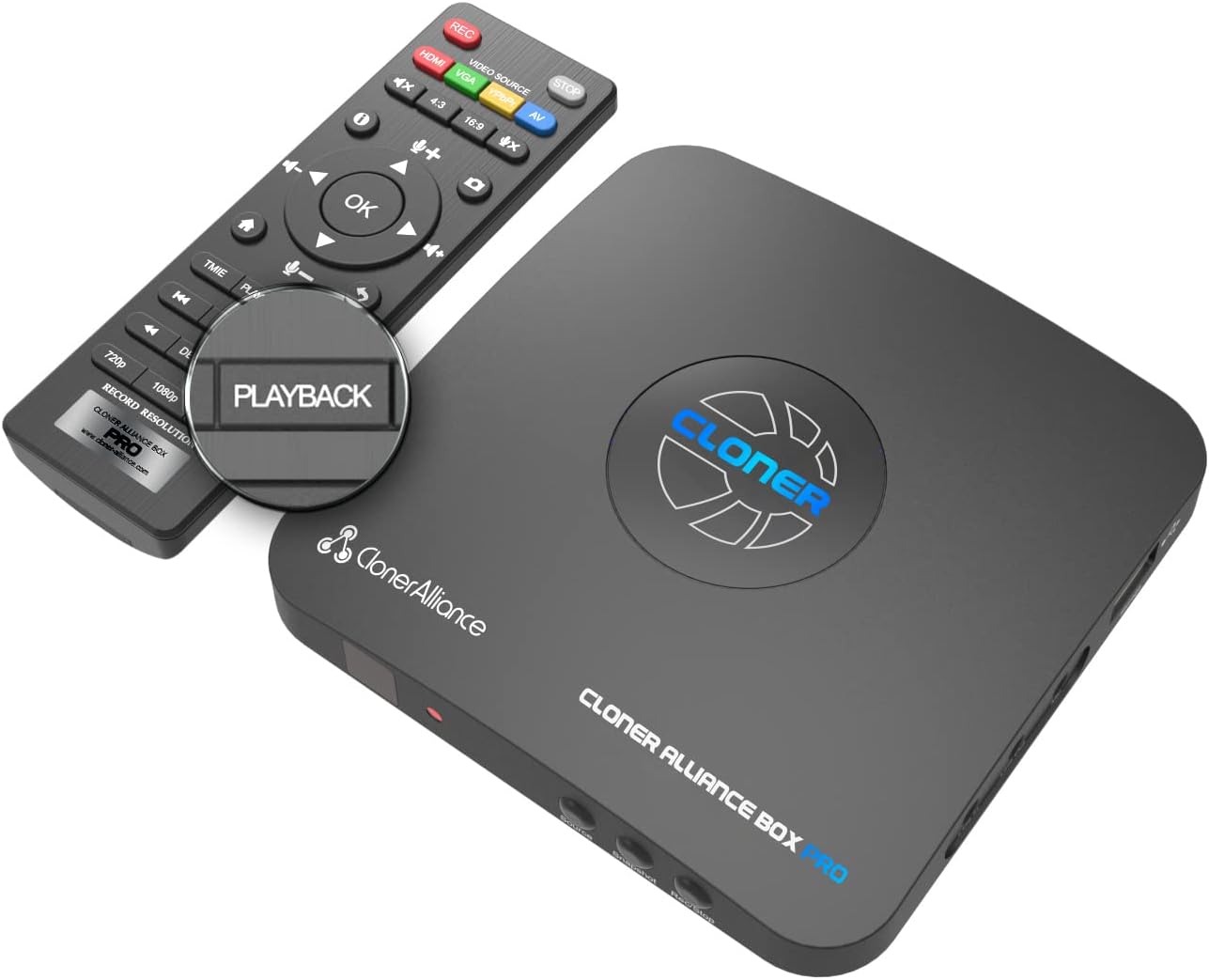 ClonerAlliance Box Pro, Capture 1080p@60fps HDMI Videos/Games and Play Back Instantly with The Remote Control, Schedule Recording, HDMI/VGA/AV/YPbPr Input. No PC Required.