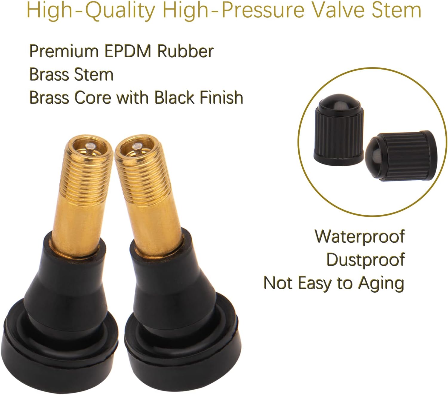 TR600HP High Pressure Valve Stems, Heavy Duty Valve Stems | Brass Rubber Snap-in Tire Valve Stem (100 Pack)