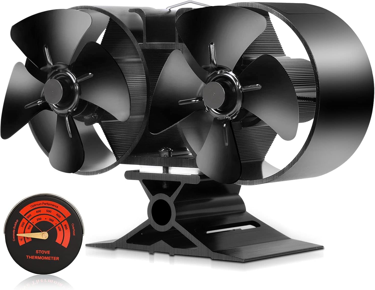 CWLAKON Wood Stove Fan, 2021 Upgrade 8 Blades Heat Powered Stove Fan, Fireplace Fan with Stove Thermometer for Wood Burner, Burning, Log Burner Stove