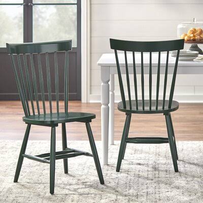 Roudebush Solid Wood Slat Back Dining Chair Beachcrest Home Color: Green