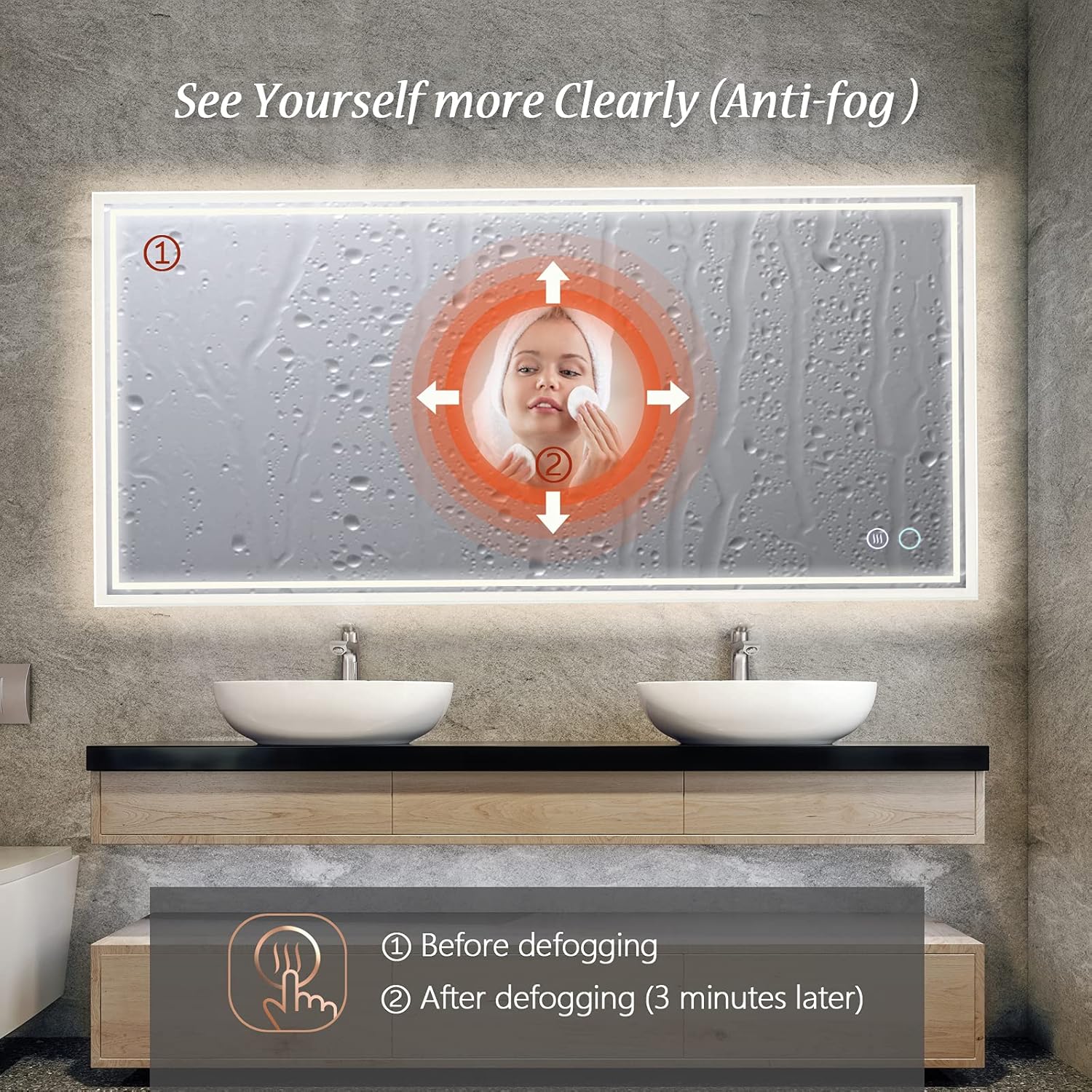 ZELIEVE 60 x 28 Backlit Mirror Bathroom Vanity LED Mirror,Anti-Fog,Dimmable,CRI90+,Touch Button,Water Proof,Horizontal/Vertical Wall Mounted,Lighted Mirror,LED Mirror for Bathroom with Lights