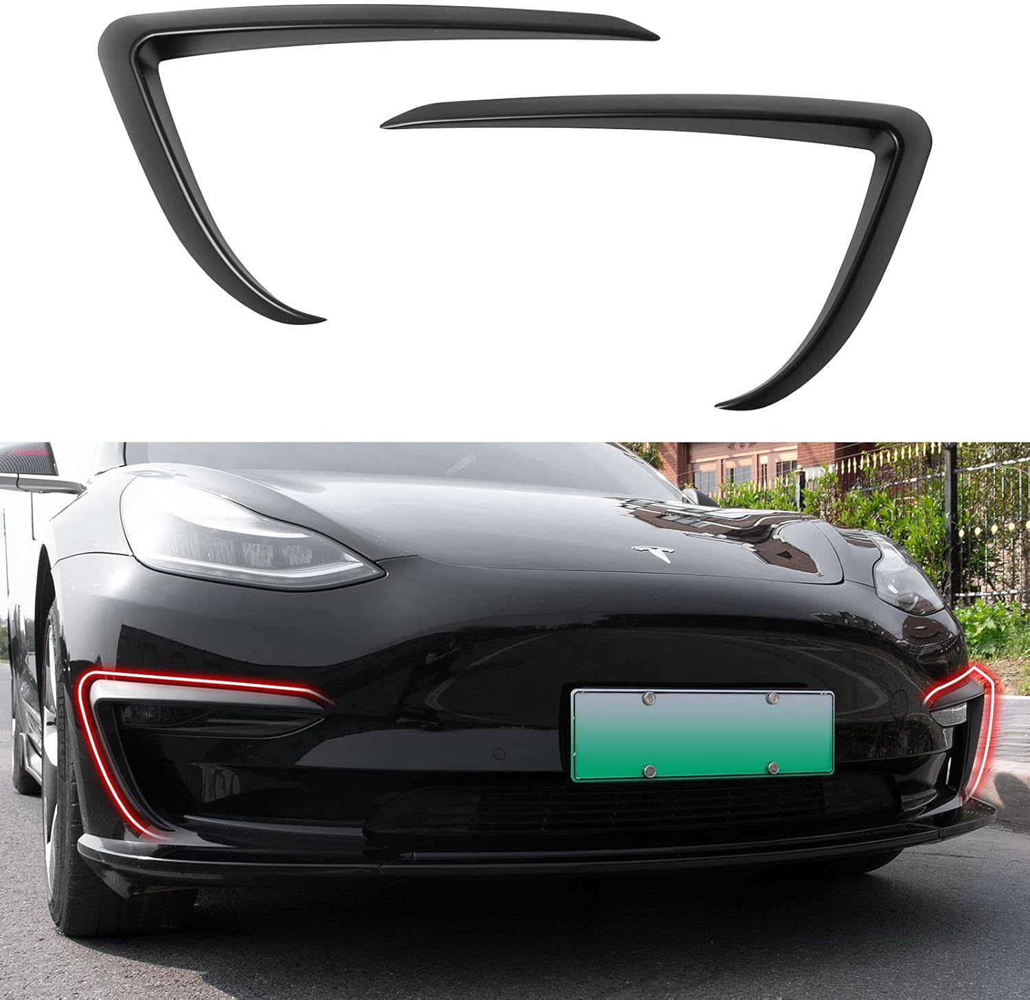 Xipoo Fit Tesla Model 3 Fog Light Trim Front Fog Light Cover Eyebrow Cover Trim Frame Exterior Decoration for 2017 2018 2019 2020 2021 2022 Tesla Model 3 Accessories (Matte Carbon Fiber)
