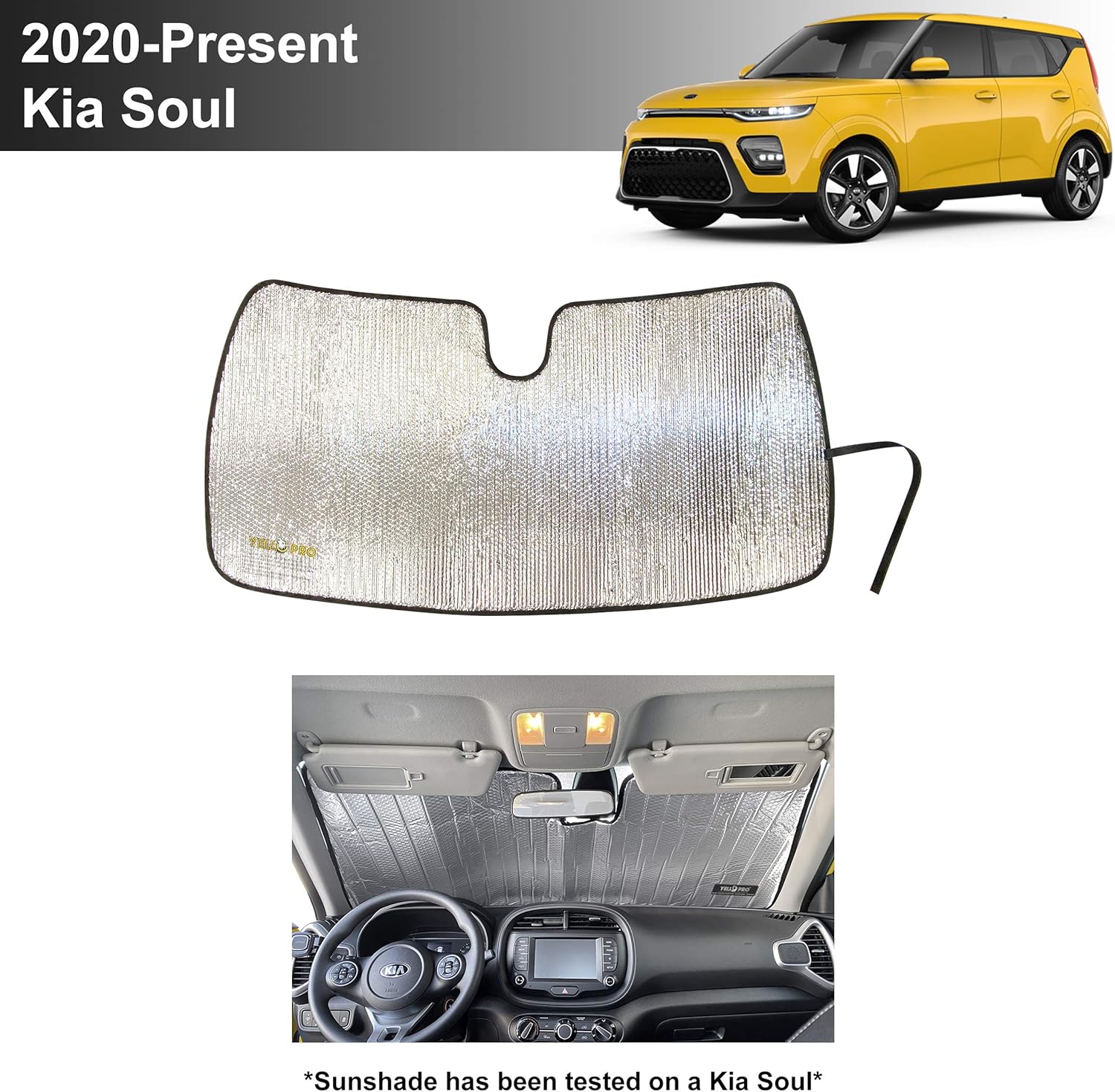 YelloPro Custom Fit Reflective Front Windshield Sunshade for 2020 2021 2022 Kia Soul, Accessories UV Reflector Sun Protection