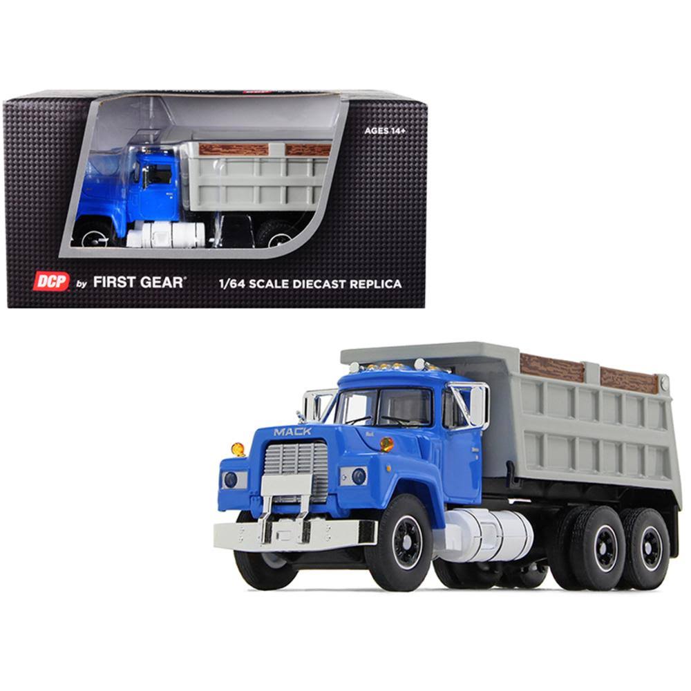 Mack R Dual Axle Dump Truck Blue with Gray Body 1/64 Diecast Model by DCP/First Gear 60-0580