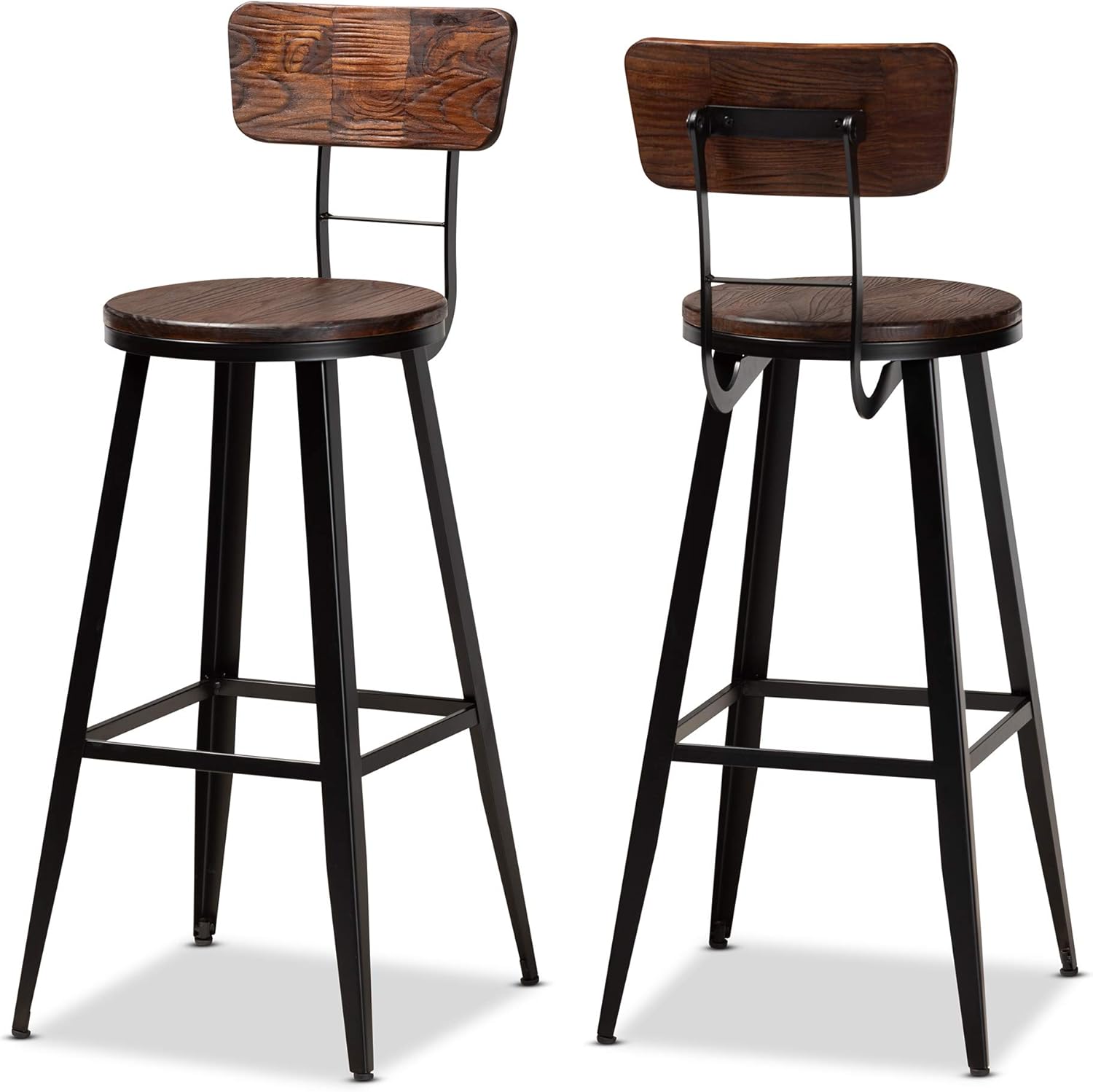 Baxton Studio Bar Stools, Brown/Black