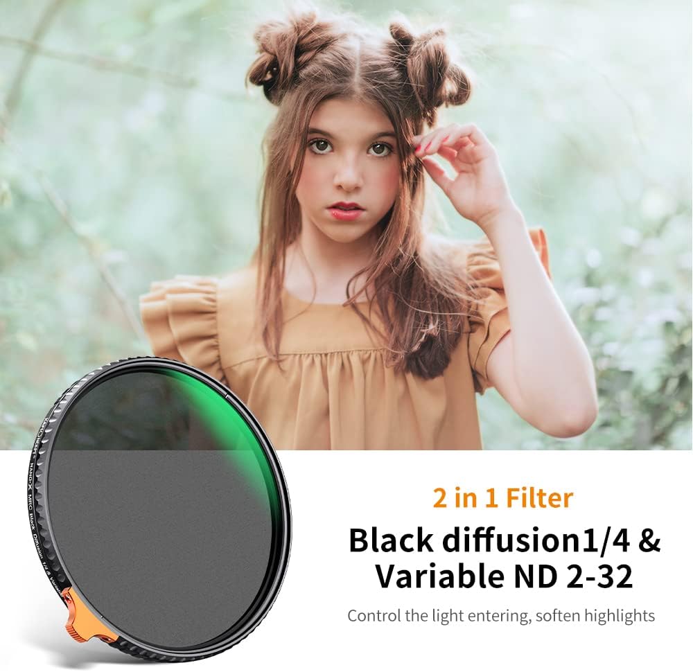 K&F Concept 67mm Black Diffusion 1/4 Effect & Variable ND2-ND32 ND Filter 2-in-1 for Camera Lens with 28 Multi-Layer Coatings (Nano-X Series)